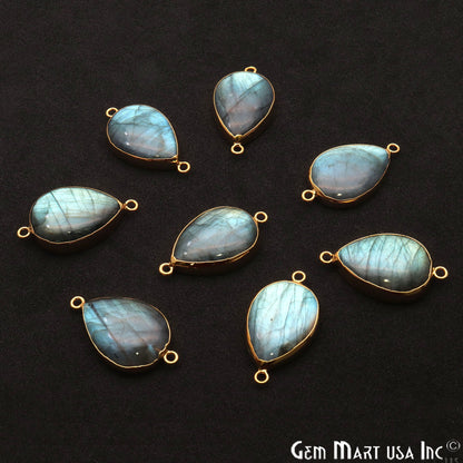 Labradorite Cabochon 32x18mm Pears Gold Electroplated Double Bail Gemstone Connector - GemMartUSA