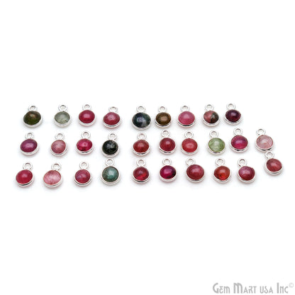 5Pc Lot Multi Tourmaline Cabochon Round 5mm Silver Plated Single Bail Gemstone Connector