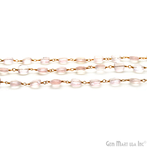 Rose Quartz Faceted 7-8mm Square Beads Gold Plated Rosary Chain