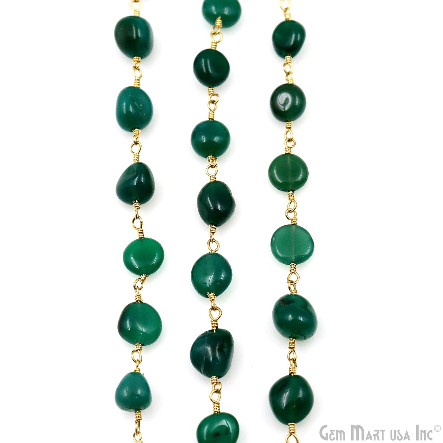 Green Onyx 8x5mm Tumble Beads Gold Plated Rosary Chain