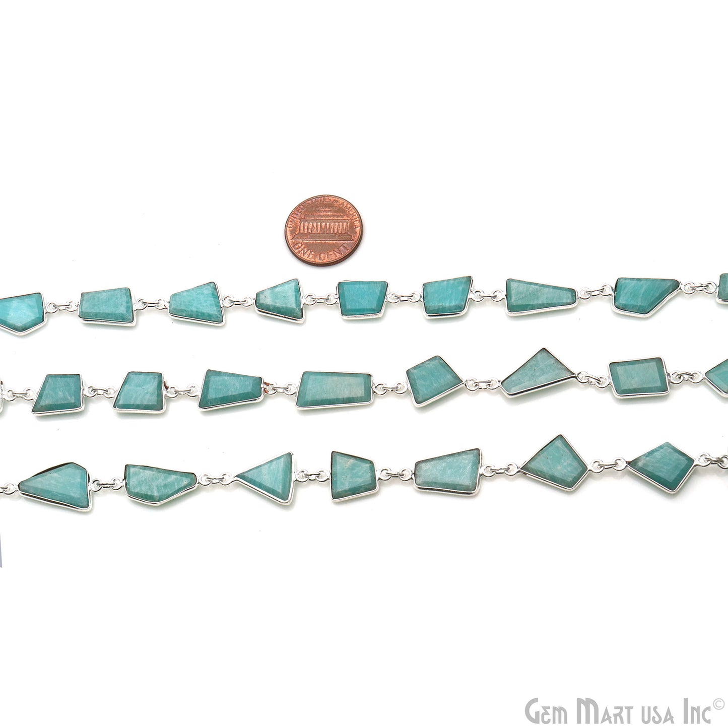 Amazonite 10-15mm Faceted Free Form Silver Bezel Connector Chain