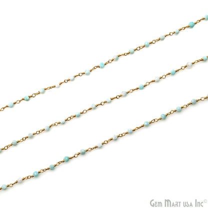 Larimar 2-2.5mm Gold Plated Beaded Wire Wrapped Rosary Chain