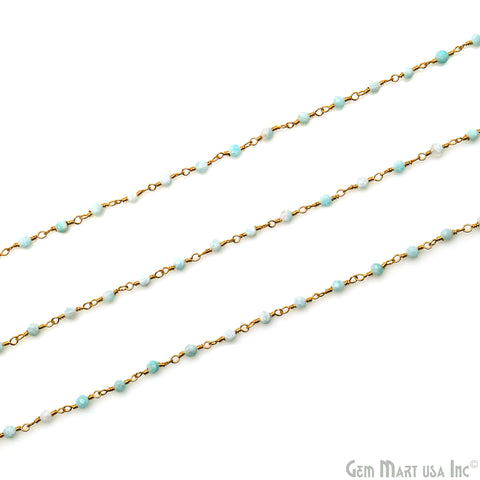 Larimar 2-2.5mm Gold Plated Beaded Wire Wrapped Rosary Chain