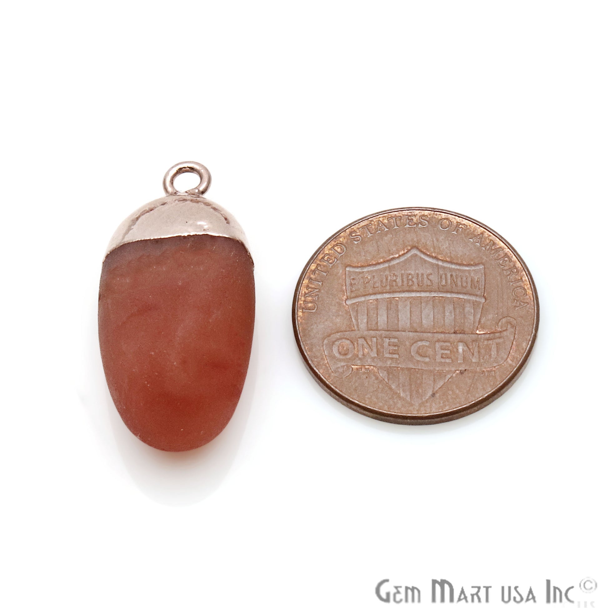 Rough Carnelian Matte Beads Organic 24x16mm Rose Gold Electroplated Pendant Connector - GemMartUSA