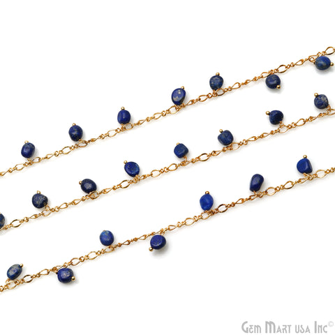 Lapis Tumble Beads 8x5mm Gold Plated Cluster Dangle Chain