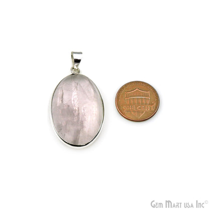 Rose Quartz Gemstone Oval 38x23mm Sterling Silver Necklace Pendant 1PC