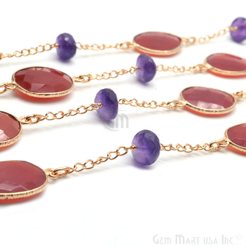 Carnelian With Amethyst Beads 10-15mm Gold Plated Rosary Connector Chain - GemMartUSA (764190556207)