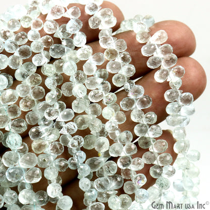 Aquamarine Teardrop Beads, 9 Inch Gemstone Strands, Drilled Strung Briolette Beads, Teardrop Shape, 6x4mm