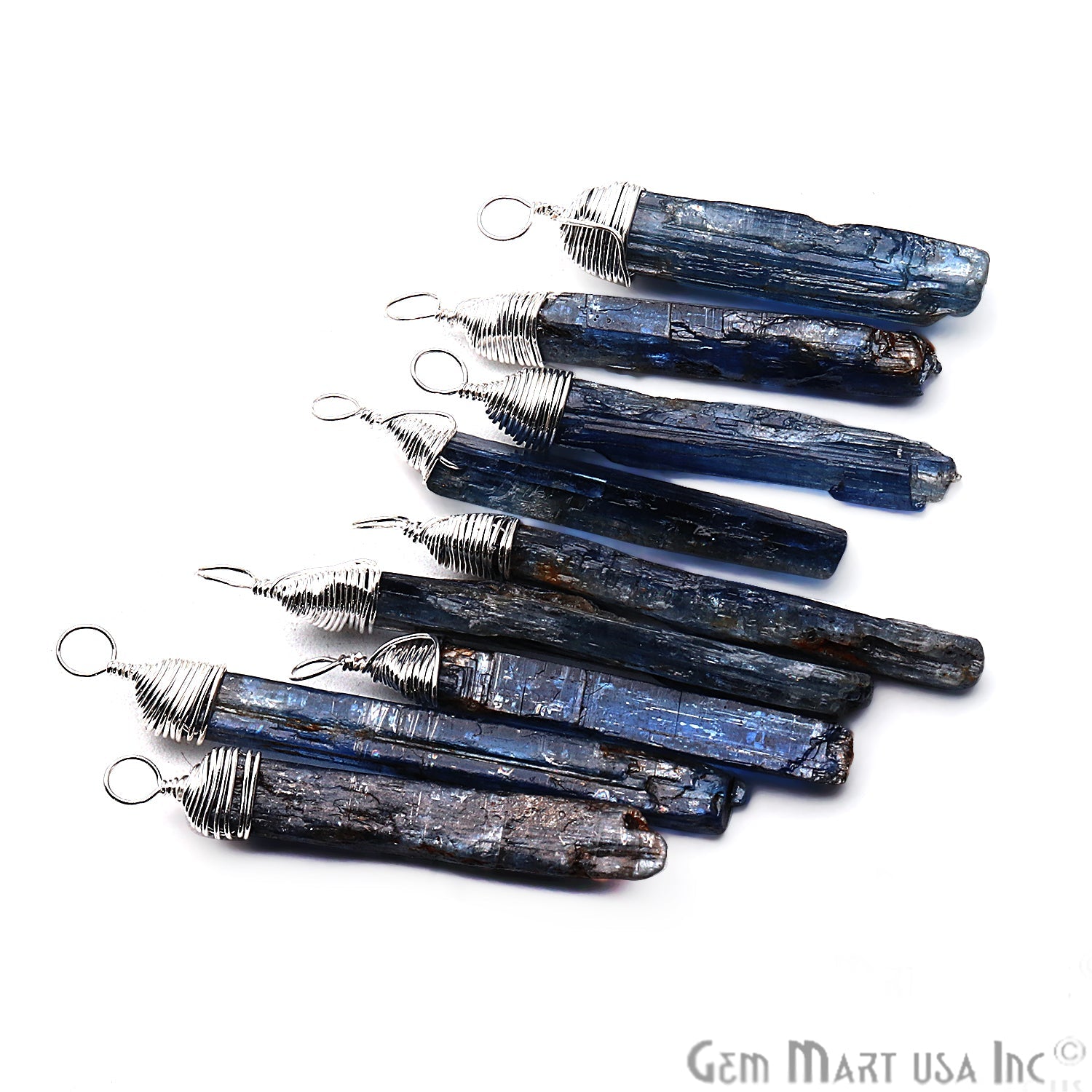 Kyanite Silver Wire Wrapped 37x5mm Jewelry Making Rough Shape Connector - GemMartUSA