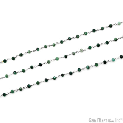 Emerald Faceted 3-3.5mm Silver Wire Wrapped Beads Rosary Chain