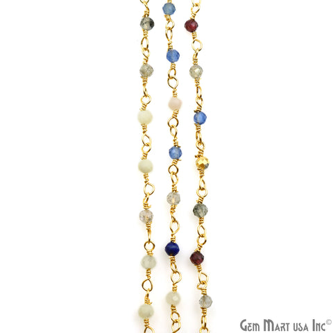 Multi Stone Faceted Beads 2-2.5mm Gold Plated Rosary Chain