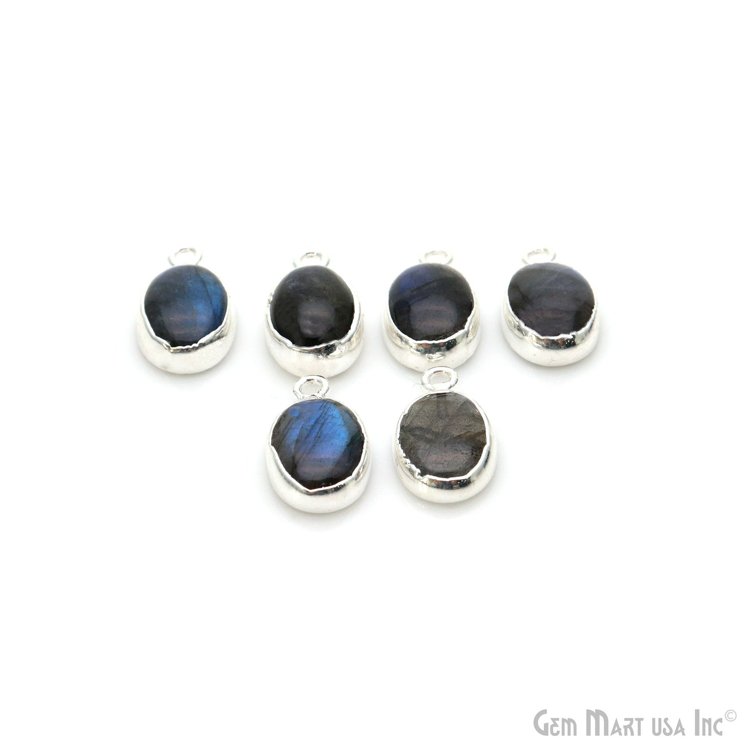 Flashy Labradorite 17x10mm Cabochon Oval Single Bail Silver Electroplated Gemstone Connector