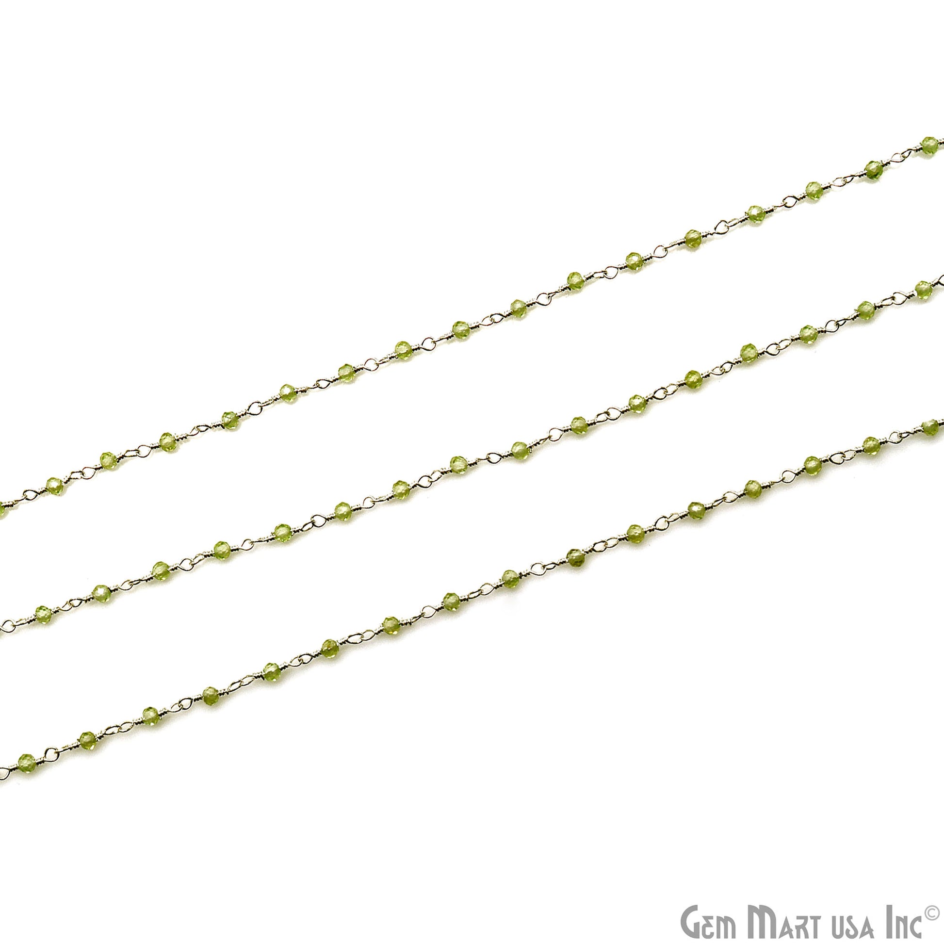 Peridot Silver Plated Wire Wrapped Gemstone Beads Rosary Chain (763719352367)