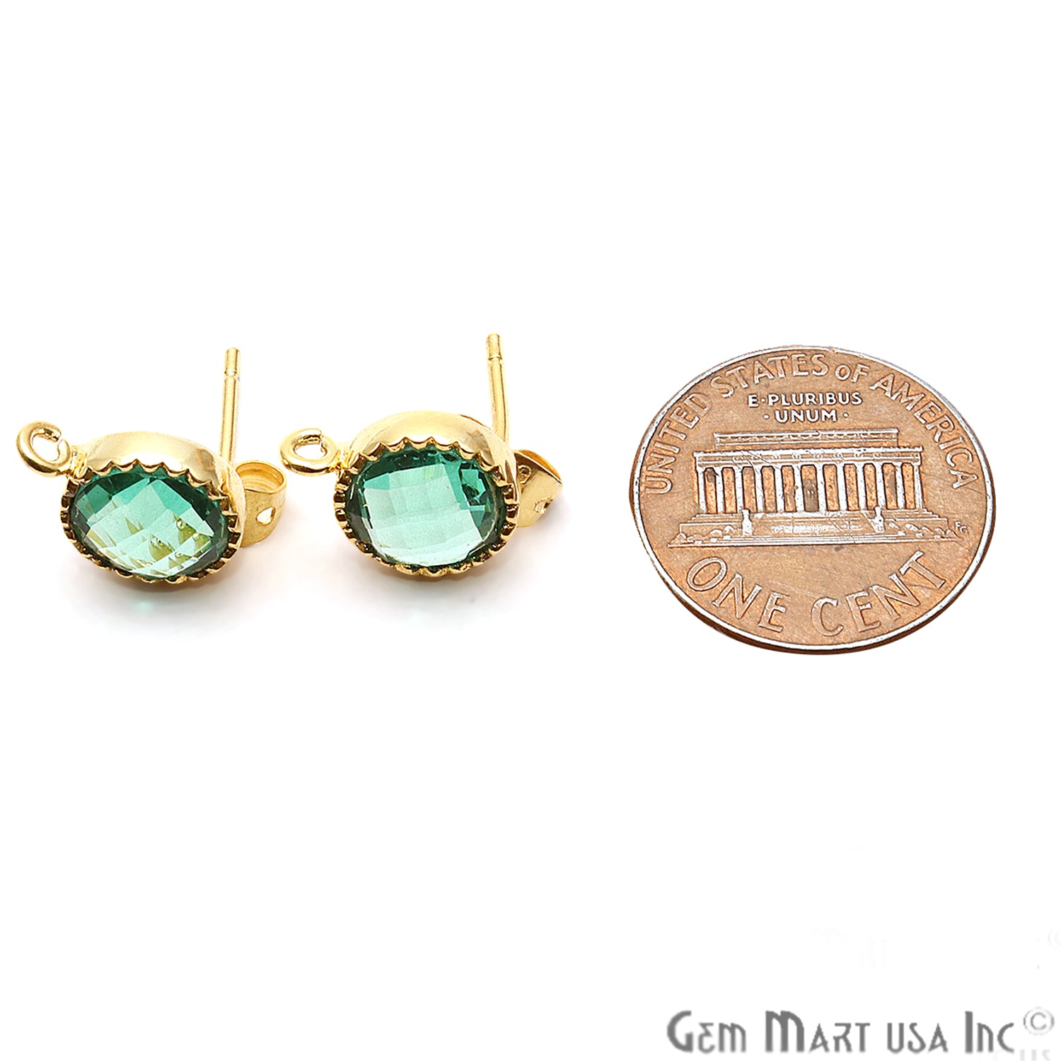 DIY Round 13x9mm Gold Bail Gemstone stud Earring (Pick Your Gemstone) - GemMartUSA