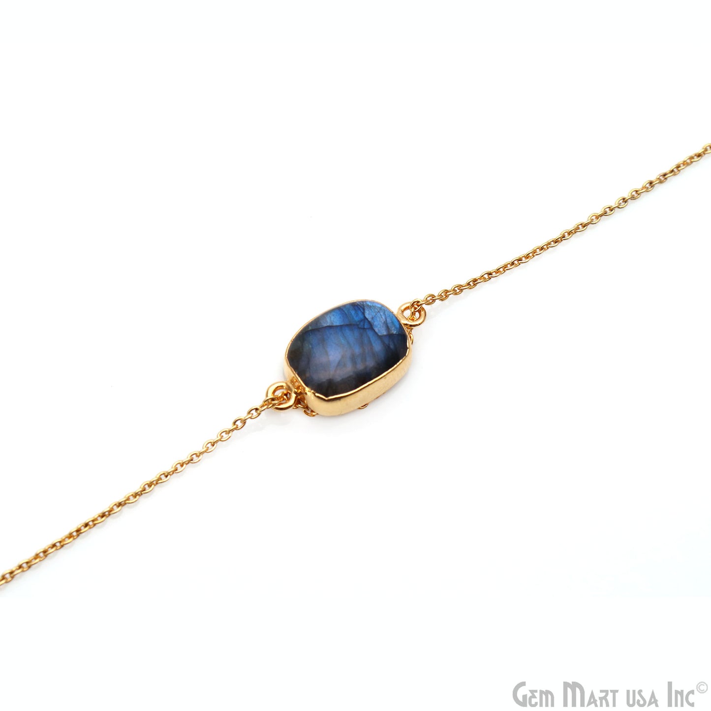 Flashy Labradorite 24x12mm Cabochon Octagon Double Bail Gold Electroplated Gemstone Connector