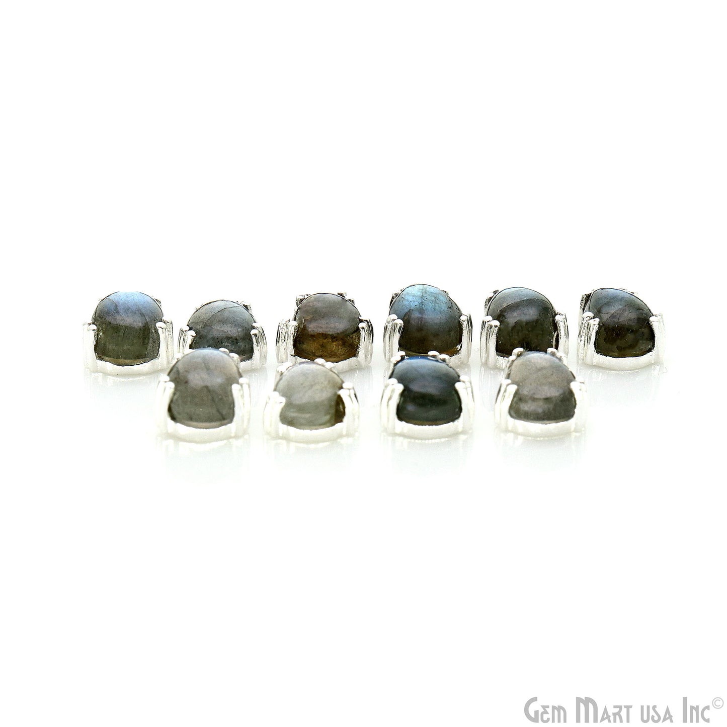 Flashy Labradorite Cabochon 14x9mm Pears Prong Silver Setting Single Bail Gemstone Connector