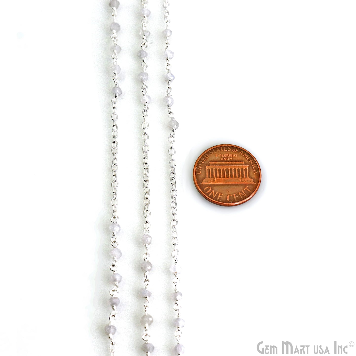 Rainbow Moonstone Faceted Beads 3-3.5mm Gemstone Beaded Silver Plated Wire Wrapped Rosary Chain