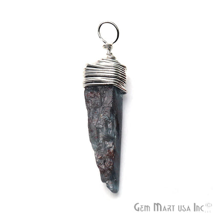 Blue Kyanite Silver Wire Wrapped 18x6mm Jewelry Making Rough Shape Connector - GemMartUSA