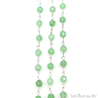 Baby Green Jade Beads Silver Plated Wire Wrapped Rosary Chain