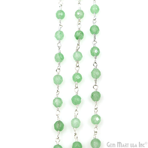 Baby Green Jade Beads Silver Plated Wire Wrapped Rosary Chain