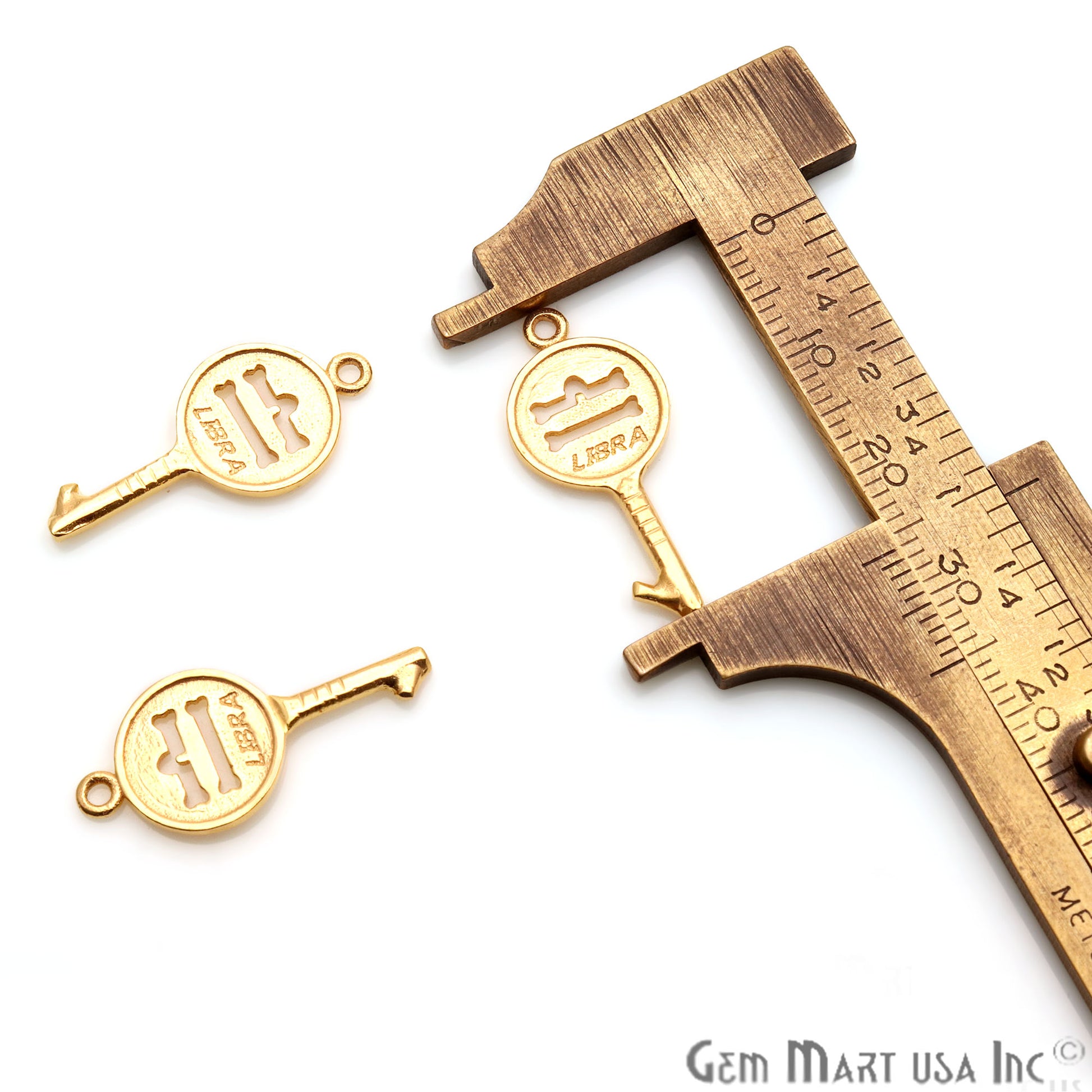 Key Shape 26x12mm Gold Plated Finding Charm, DIY Jewelry - GemMartUSA