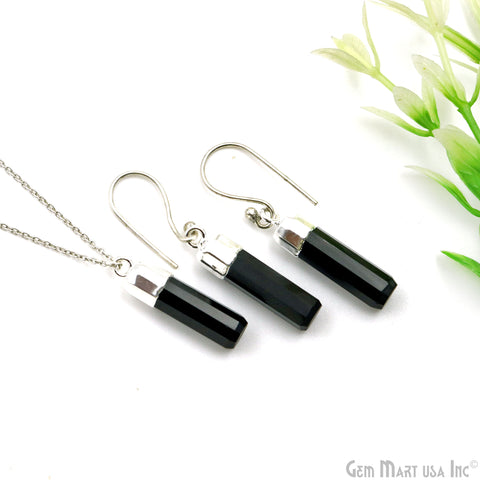 Black Onyx Single Point 25x7mm Silver Electroplated Gemstone Connector