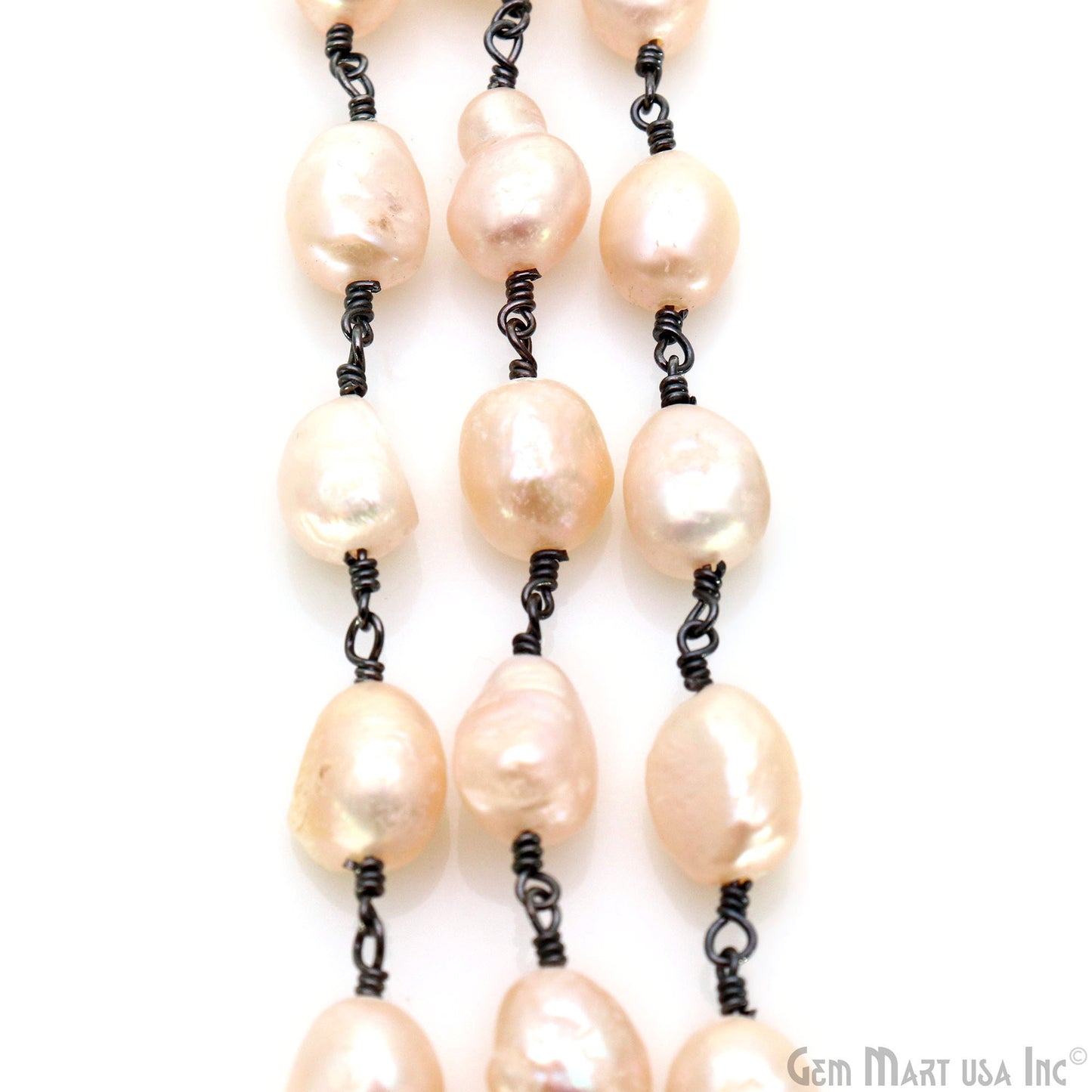 Pink Pearl Free Form Beads 6-8mm Oxidized Wire Wrapped Rosary Chain