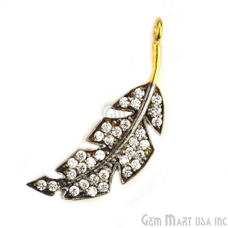 Leaf' CZ Pave Gold Vermeil Charm for Bracelet & Pendants - GemMartUSA
