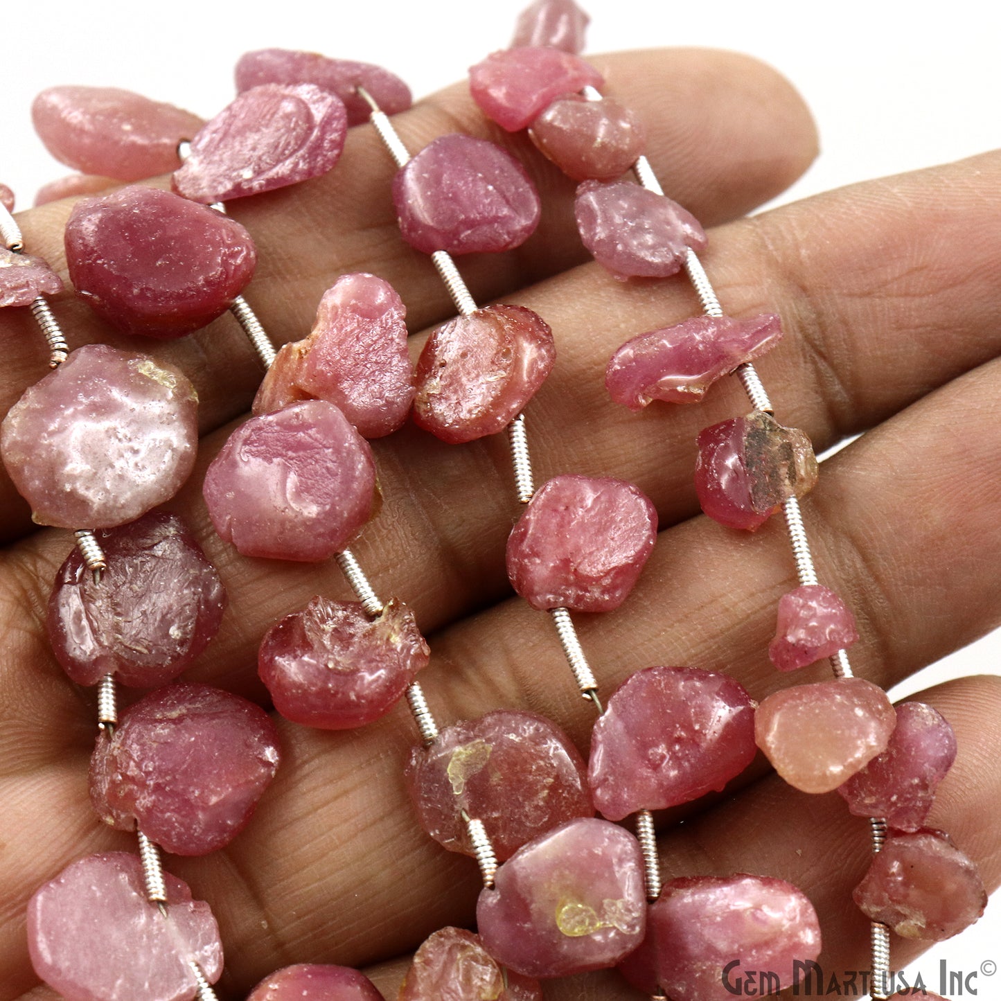 Strawberry Quartz Rough Beads, 9 Inch Gemstone Strands, Drilled Strung Briolette Beads, Free Form, 13x10mm