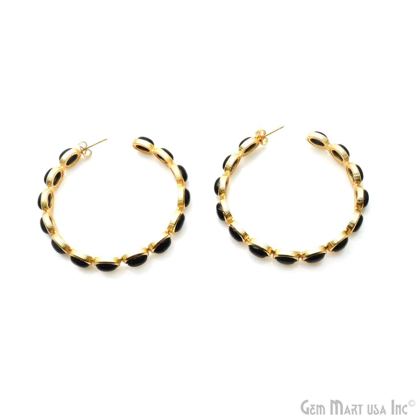 Gemstone Oval Cabochon 7x5mm Gold Plated Round 54mm Hoop Earrings