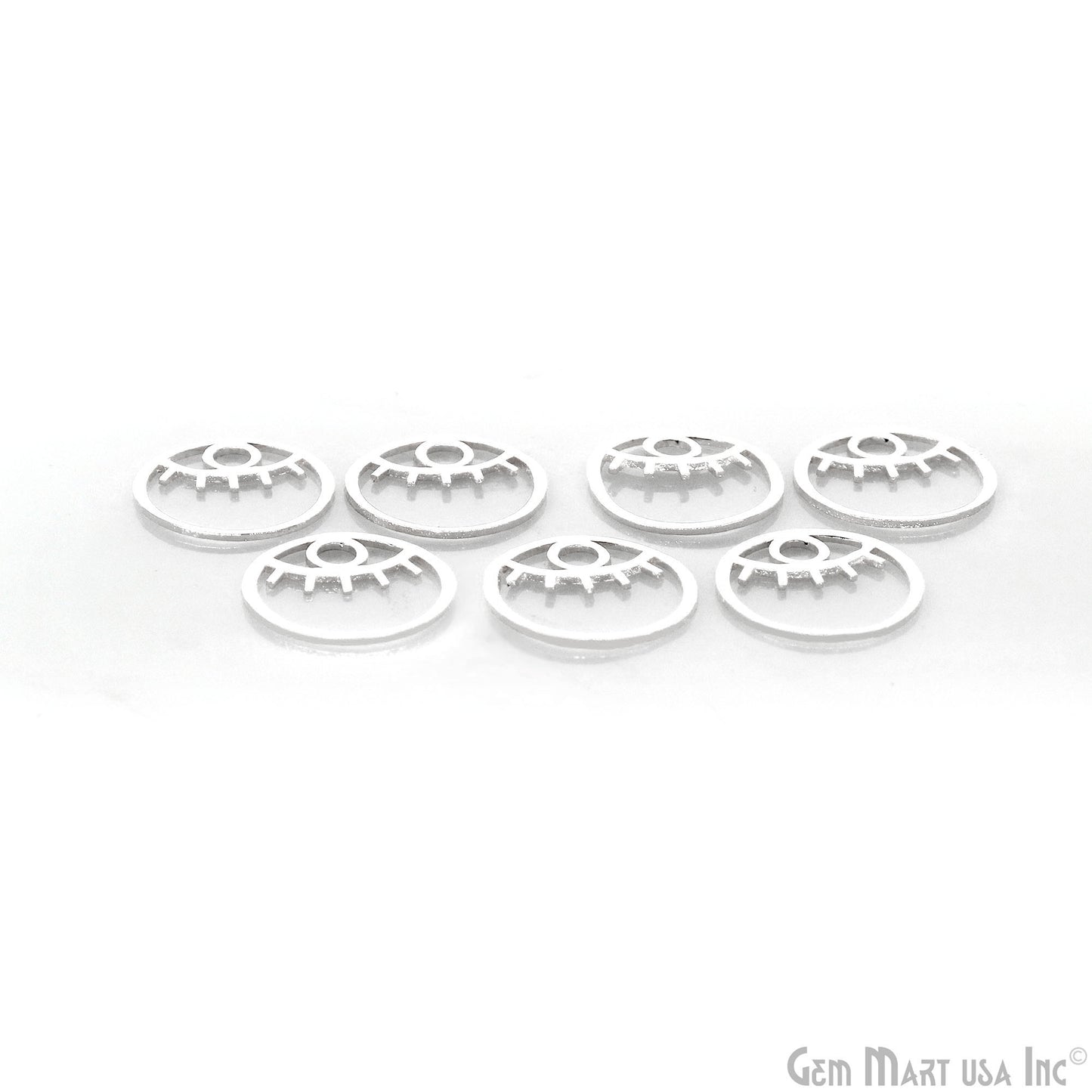 Evil Eye Round Shape Laser Finding Silver Plated 15mm Charm For Bracelets & Pendants