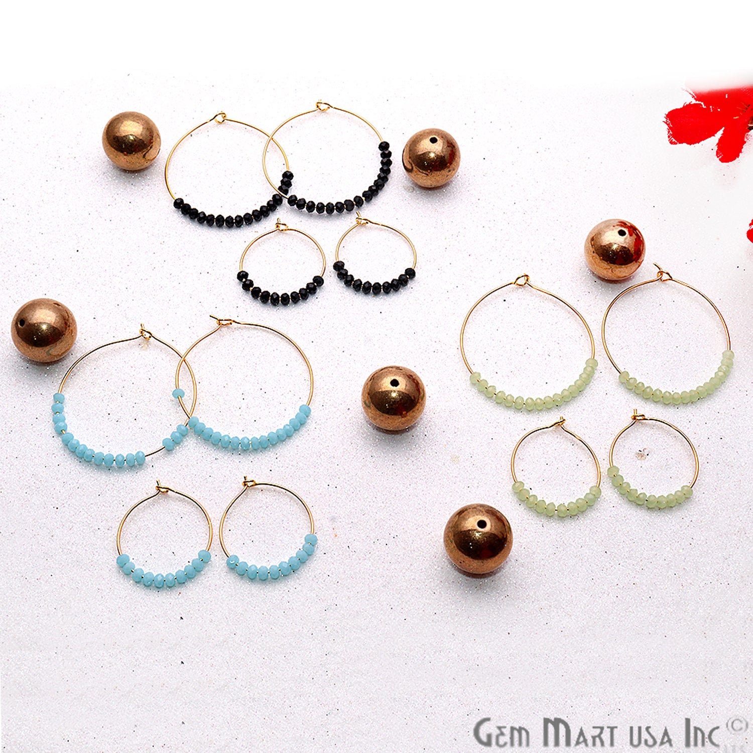 DIY Loop Hoop Gold Plated Gemstone Beaded Earring - 1 pair (Pick Stone) - GemMartUSA