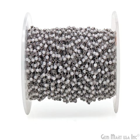 White Chalcedony 2-2.5mm Round Tiny Beads Oxidized Rosary Chain