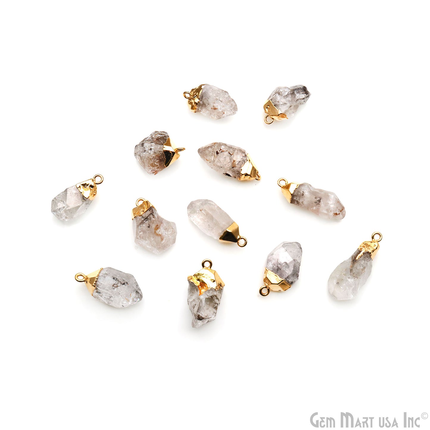 Rough Herkimer Diamond 23x13mm Gold Electroplated Single Bail Gemstone Connector