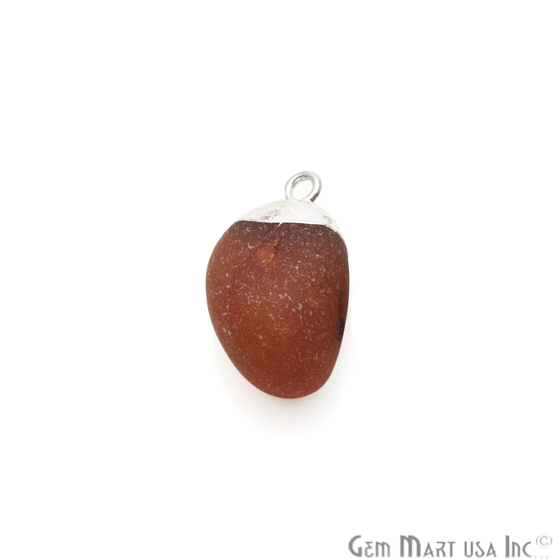 Rough Carnelian Matte Beads Organic 24x16mm Silver Electroplated Pendant Connector - GemMartUSA