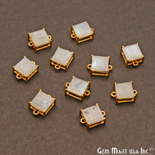 Rainbow Moonstone Prong Setting Gold Plated Flashy Gemstone Connector - GemMartUSA