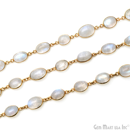 Rainbow Moonstone Cabochon Oval 10-15mm Gold Plated Continuous Connector Chain