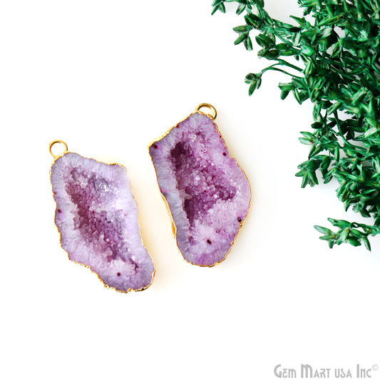 Geode Druzy 37x19mm Organic Gold Electroplated Single Bail Gemstone Earring Connector 1 Pair