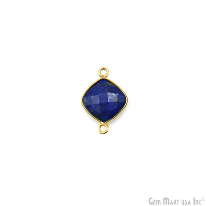 Lapis Cushion 10mm Double Bail Gold Bezel Gemstone Connector