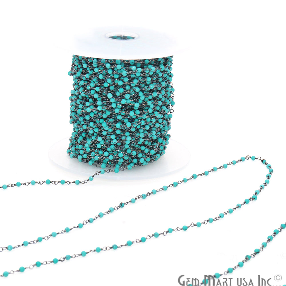 Turquoise Green Smooth 2-2.5mm Beaded Oxidized Wire Wrapped Rosary Chain - GemMartUSA