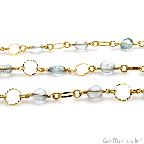 Aquamarine With Gold Round Finding Rosary Chain