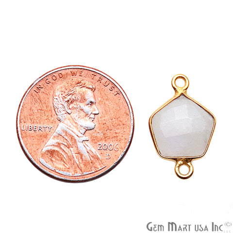 Rainbow Moonstone Pentagon Gold Plated Double Bail 17x11mm Gemstone Connector - GemMartUSA