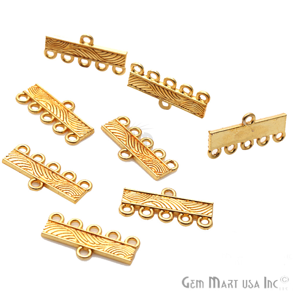2 Pair Lot Gold End Bar, 5 Strand, Gold Plated Multi Strand Connector - GemMartUSA