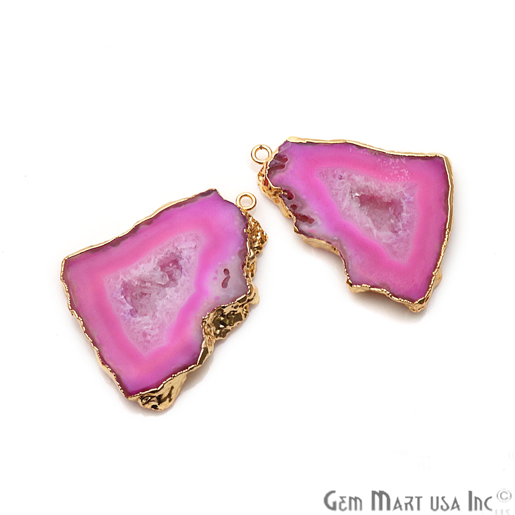 Agate Slice 32x41mm Organic Gold Electroplated Gemstone Earring Connector 1 Pair - GemMartUSA