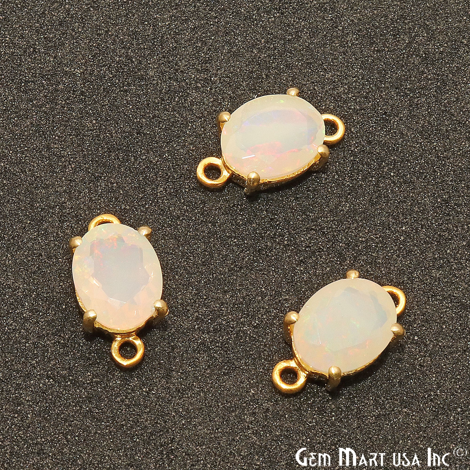 Opal Gemstone Oval 7x9mm Prong Setting Gold Plated Connector - GemMartUSA