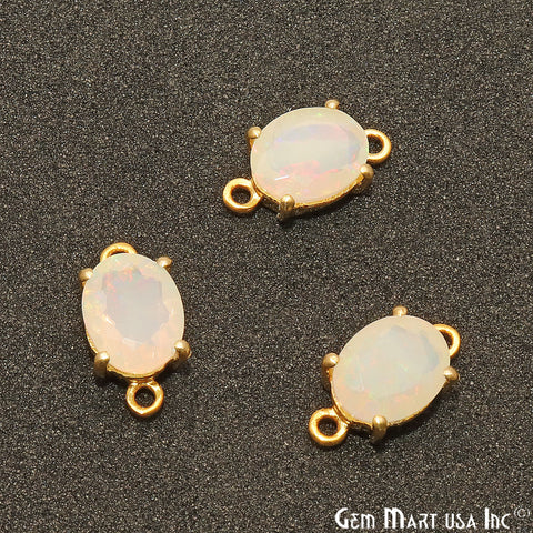 Opal Gemstone Oval 7x9mm Prong Setting Gold Plated Connector - GemMartUSA