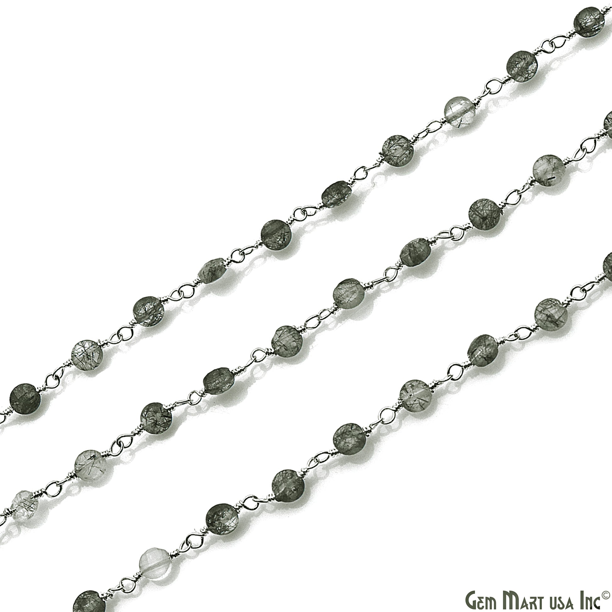 Rutilated Faceted 3-4mm Silver Wire Wrapped Rosary Chain - GemMartUSA