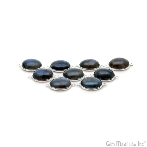 Flashy Labradorite Cabochon 12x16mm Oval Double Bail Silver Plated Gemstone Connector