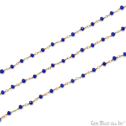 Sapphire Faceted 3-3.5mm Gold Plated Beaded Wire Wrapped Rosary Chain