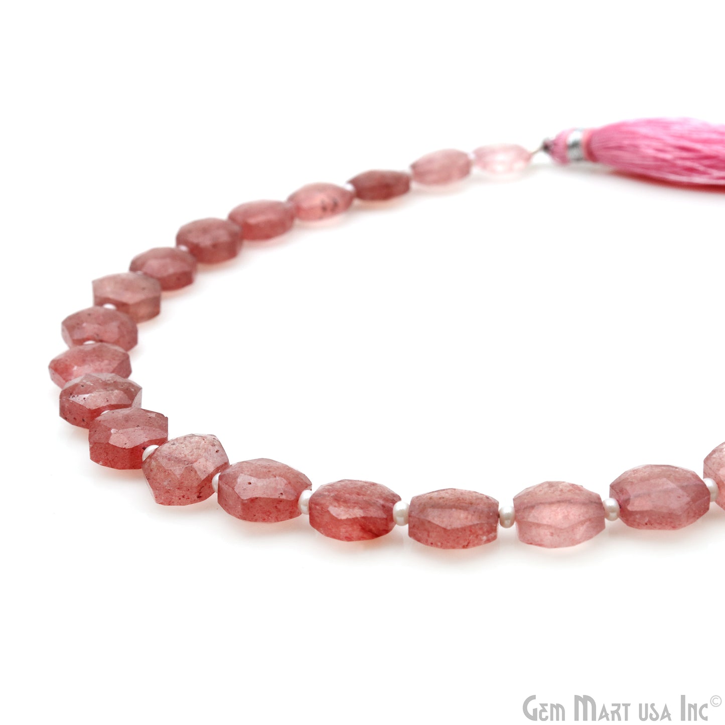 Strawberry Quartz Hexagon Beads, 7 iInch Gemstone Strands, Drilled Strung Briolette Beads, Hexagon Shape, 8mm